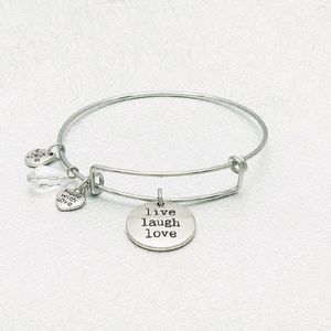Stainless Steel Live Laugh Love Adj Charm Bracelet
